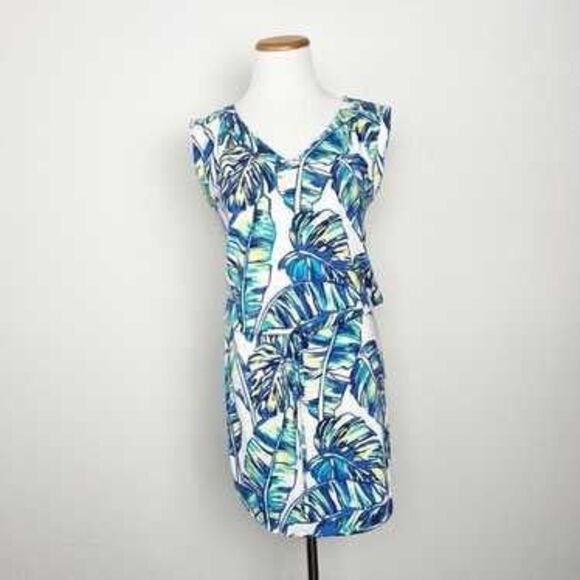 Tori Richard Honolulu Hawaiian Tropical Banana Monstera Drawstring Dress XS - Picture 1 of 5